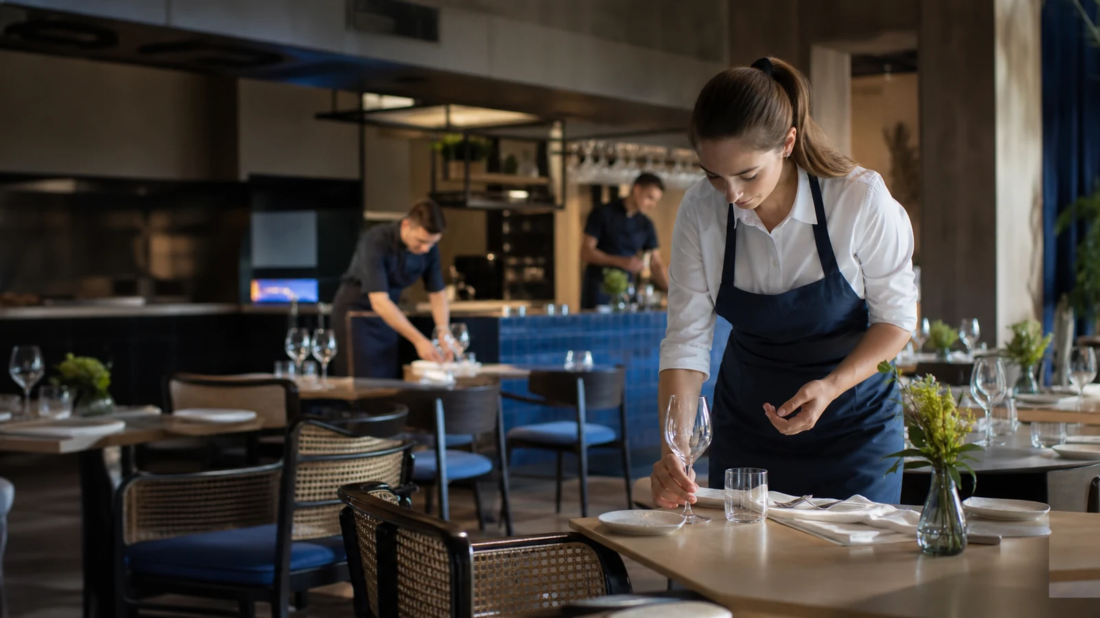 Osoblje priprema salu restorana prije servisa